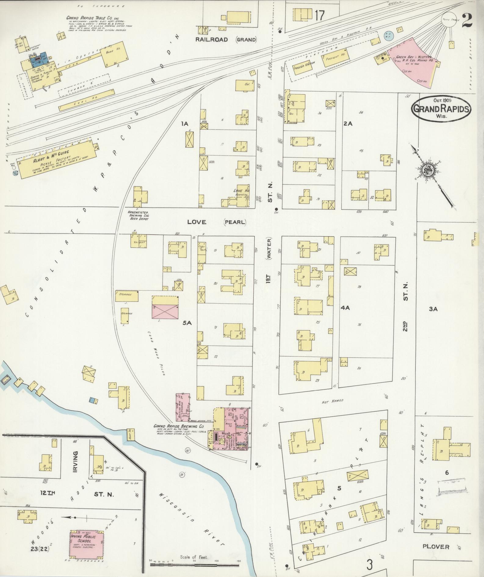 Sanborn Fire Insurance Map from Grand Rapids, Wood County, Wisconsin (1909), Sheet #0002 - Complete Map Set gallery image, historic Sanborn map, vintage wall art, Wisconsin Wisconsin