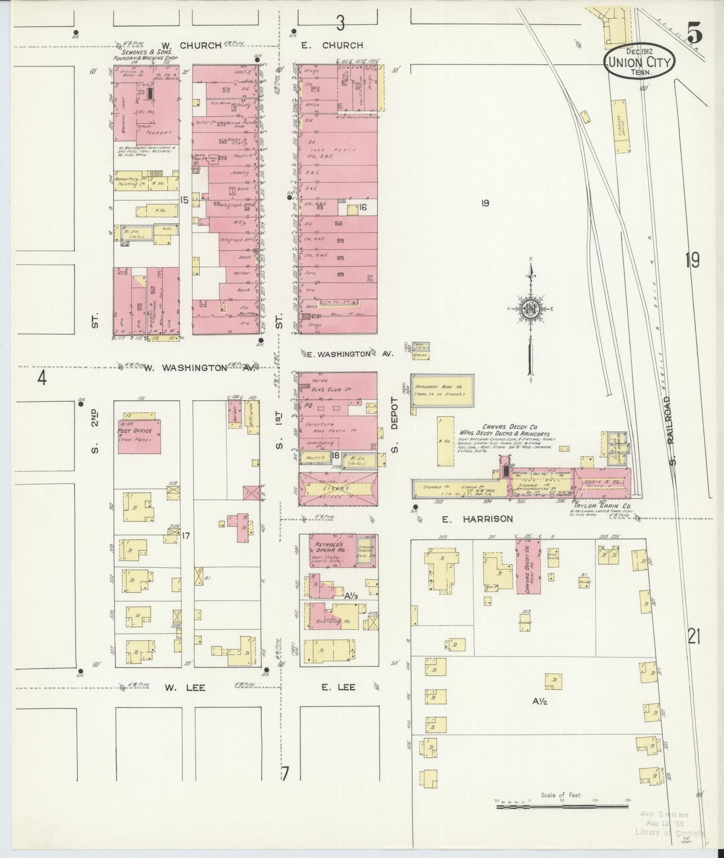 Sanborn Fire Insurance Map from Union City, Obion County, Tennessee (1912), Sheet #0005 - Complete Map Set gallery image, historic Sanborn map, vintage wall art, Tennessee Tennessee
