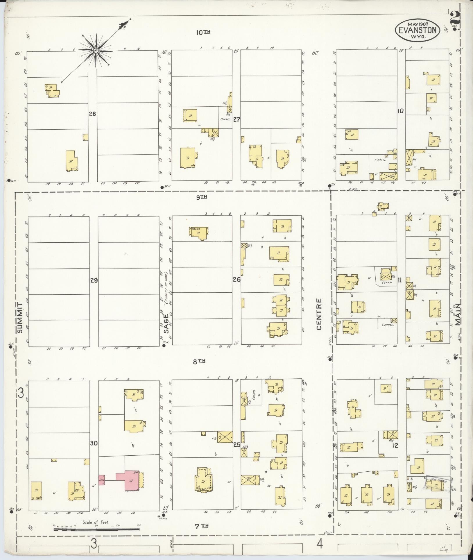 Sanborn Fire Insurance Map from Evanston, Uinta County, Wyoming (1907), Sheet #0002 - Complete Map Set gallery image, historic Sanborn map, vintage wall art, Wyoming Wyoming