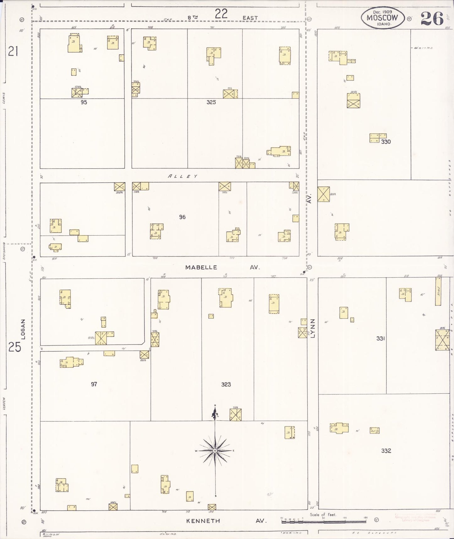 Sanborn Fire Insurance Map from Moscow, Latah County, Idaho (1909), Sheet #0026 - Historic Sanborn Fire Insurance Map Print, vintage old map wall art, antique decor, genealogy gift, Idaho Idaho map