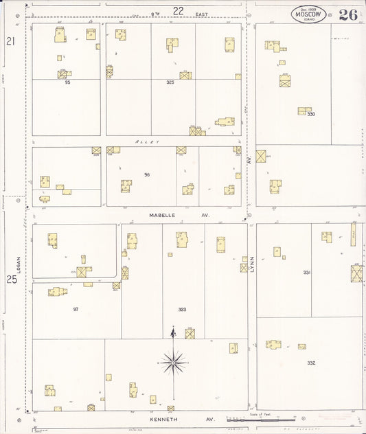 Sanborn Fire Insurance Map from Moscow, Latah County, Idaho (1909), Sheet #0026 - Historic Sanborn Fire Insurance Map Print, vintage old map wall art, antique decor, genealogy gift, Idaho Idaho map