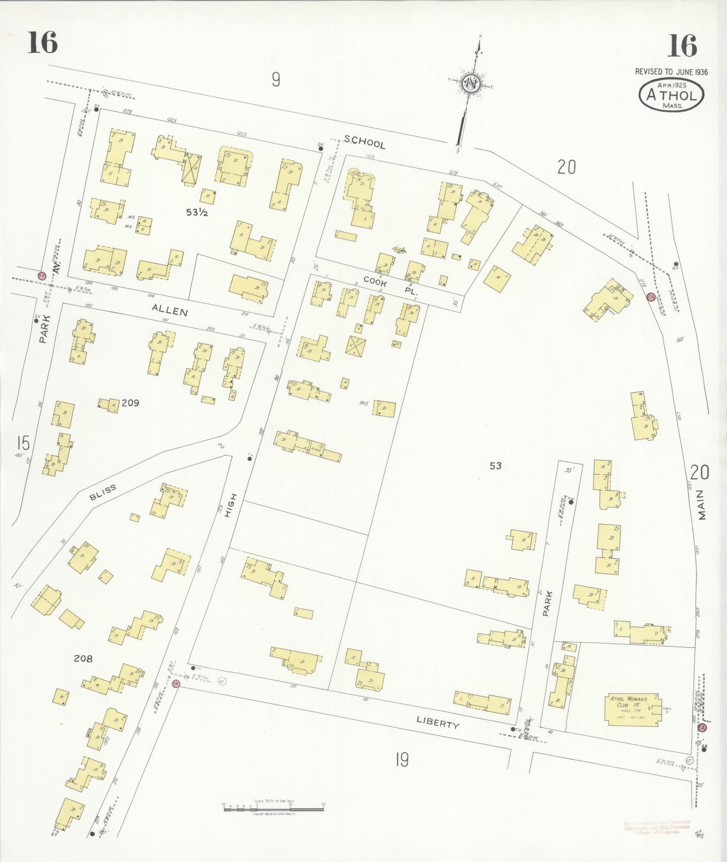 Sanborn Fire Insurance Map from Athol, Worcester County, Massachusetts (1936), Sheet #0016 - Historic Sanborn Fire Insurance Map Print, vintage old map wall art, antique decor, genealogy gift, Massachusetts Massachusetts map