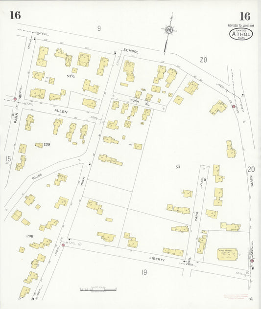 Sanborn Fire Insurance Map from Athol, Worcester County, Massachusetts (1936), Sheet #0016 - Historic Sanborn Fire Insurance Map Print, vintage old map wall art, antique decor, genealogy gift, Massachusetts Massachusetts map