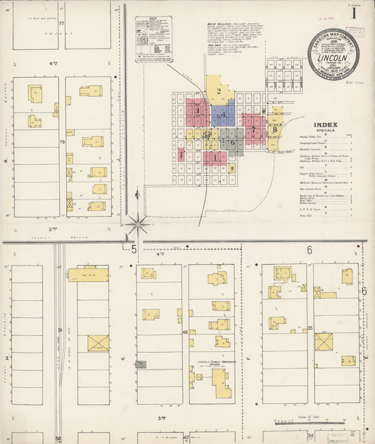 Sanborn Fire Insurance Map from Lincoln, Placer County, California (1910), Sheet #0001 - Complete Map Set gallery image, historic Sanborn map, vintage wall art, California California