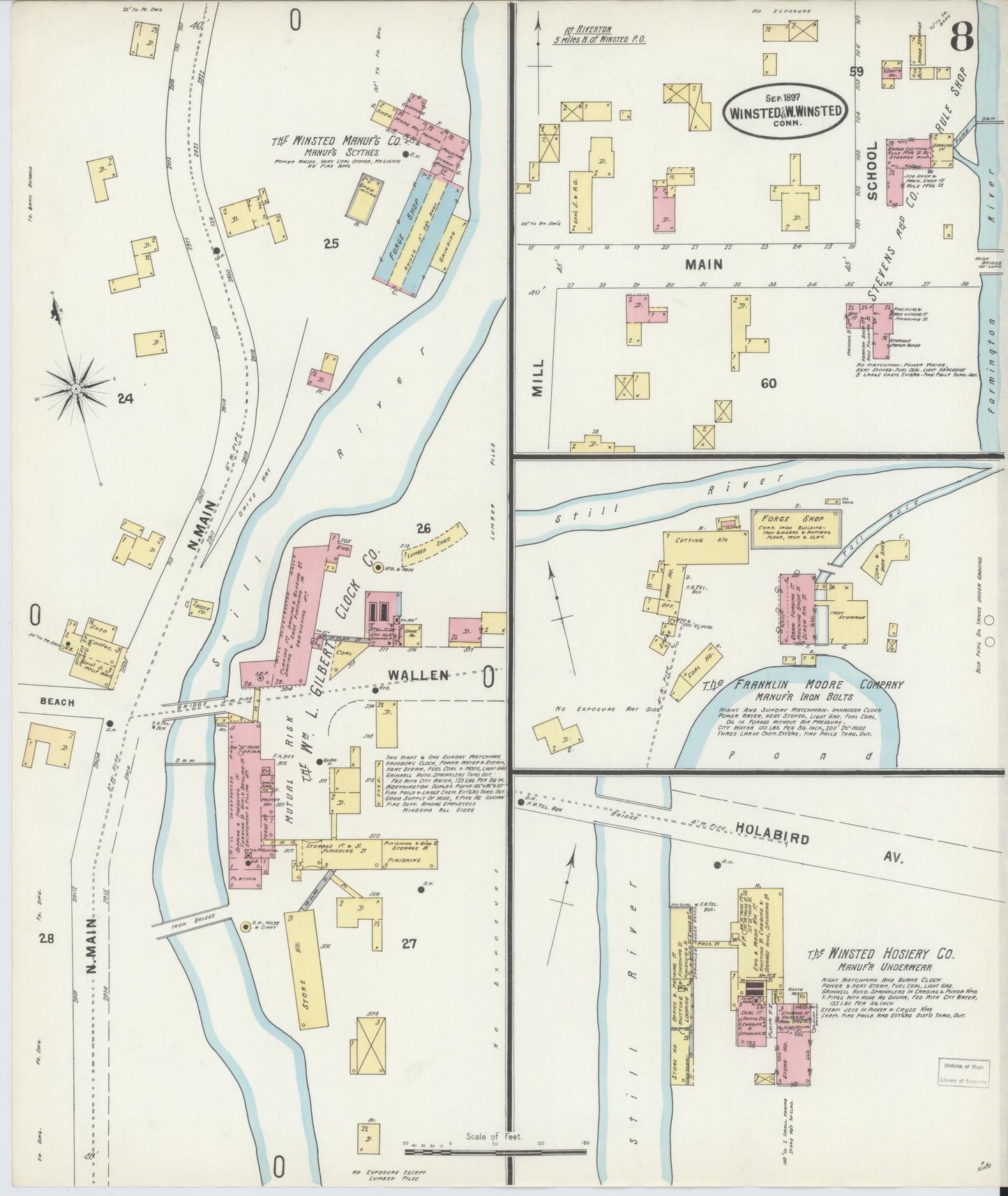 Sanborn Fire Insurance Map from Winsted, Litchfield County, Connecticut (1897), Sheet #0008 - Historic Sanborn Fire Insurance Map Print, vintage old map wall art, antique decor, genealogy gift, Connecticut Connecticut map