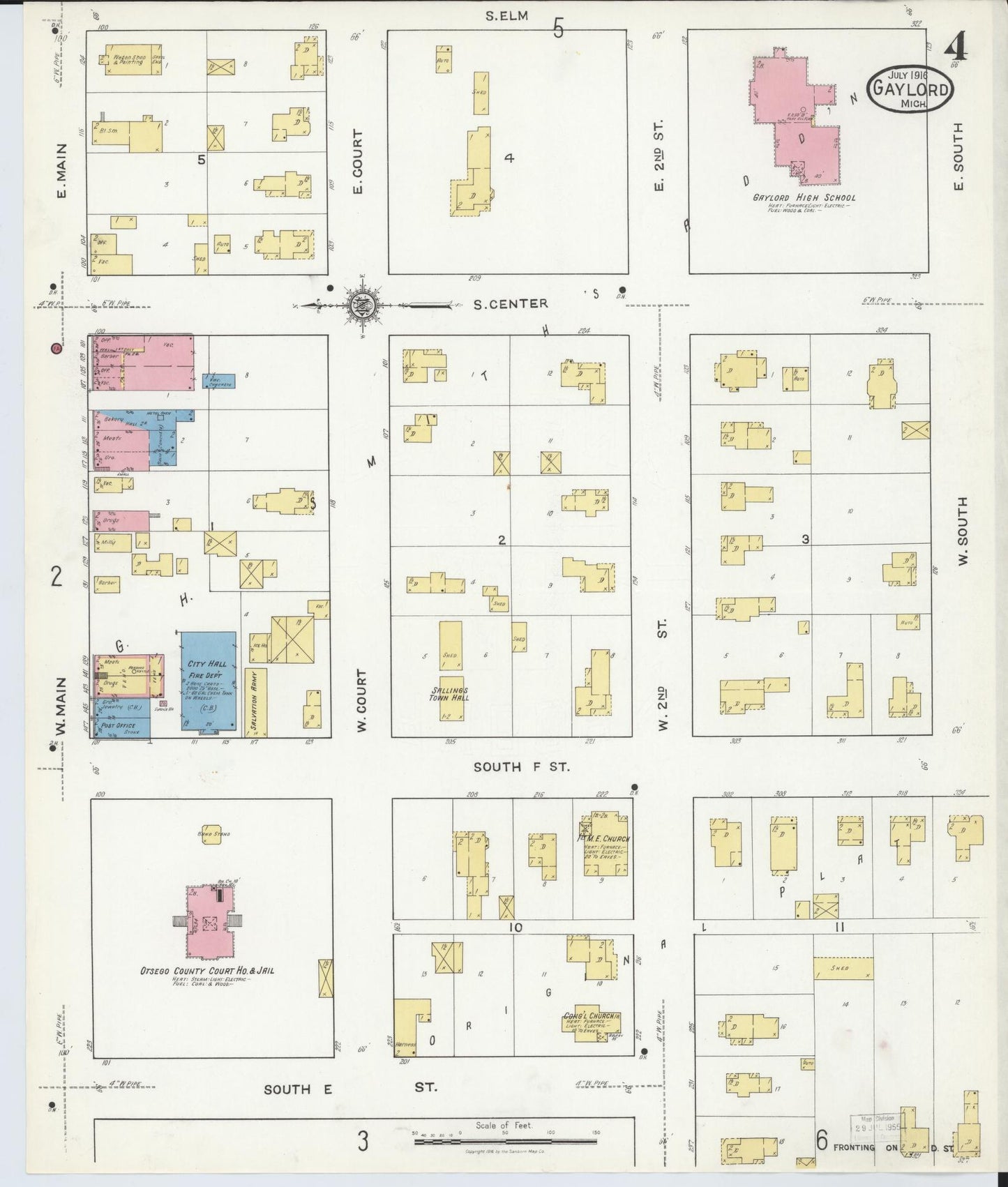 Sanborn Fire Insurance Map from Gaylord, Otsego County, Michigan (1916), Sheet #0004 - Complete Map Set gallery image, historic Sanborn map, vintage wall art, Michigan Michigan