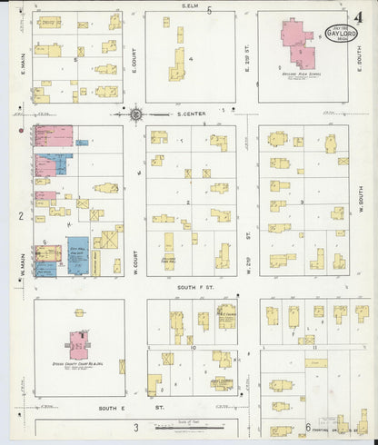 Sanborn Fire Insurance Map from Gaylord, Otsego County, Michigan (1916), Sheet #0004 - Complete Map Set gallery image, historic Sanborn map, vintage wall art, Michigan Michigan