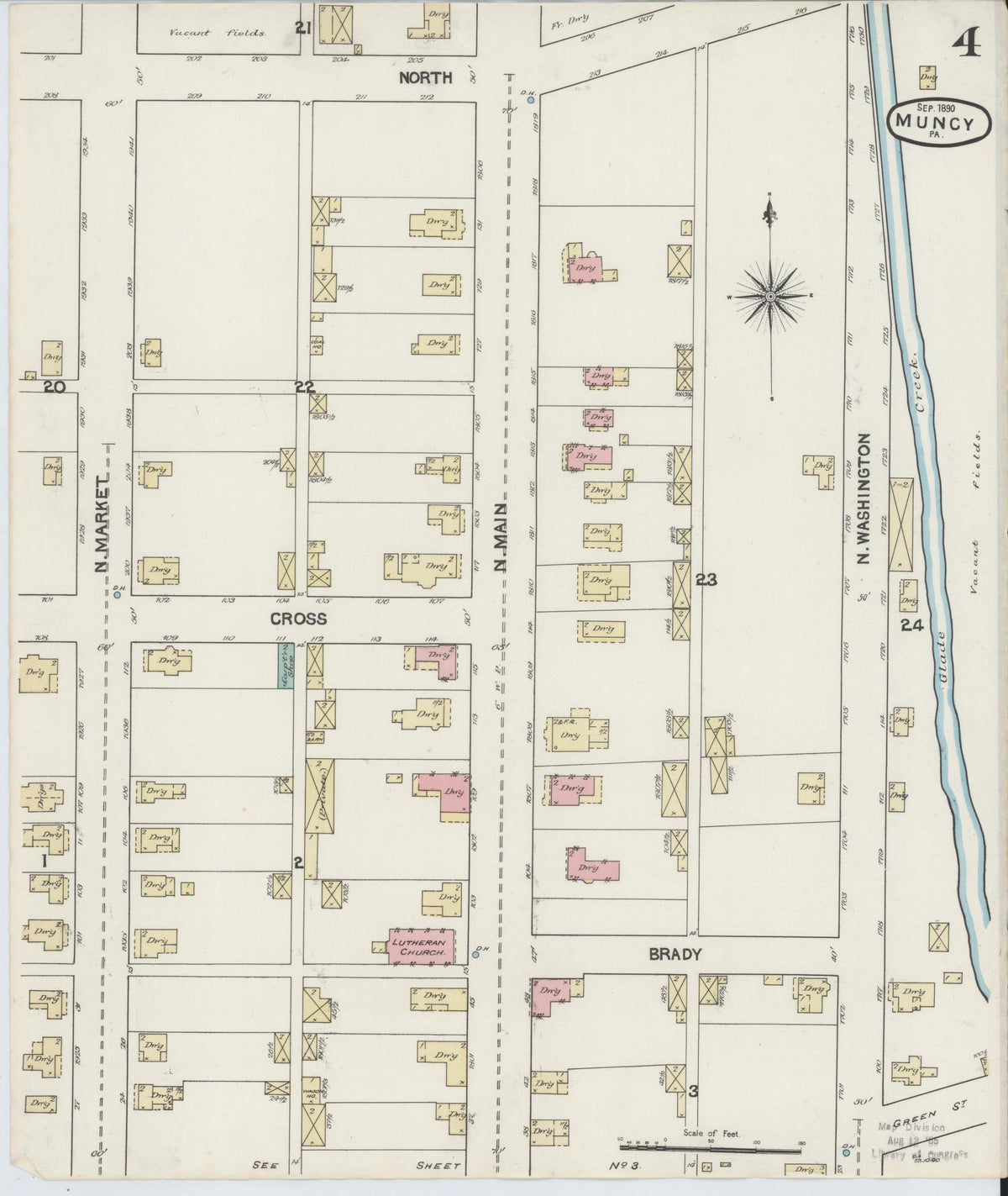 Sanborn Fire Insurance Map from Muncy, Lycoming County, Pennsylvania (1890), Sheet #0004 - Complete Map Set gallery image, historic Sanborn map, vintage wall art, Pennsylvania Pennsylvania