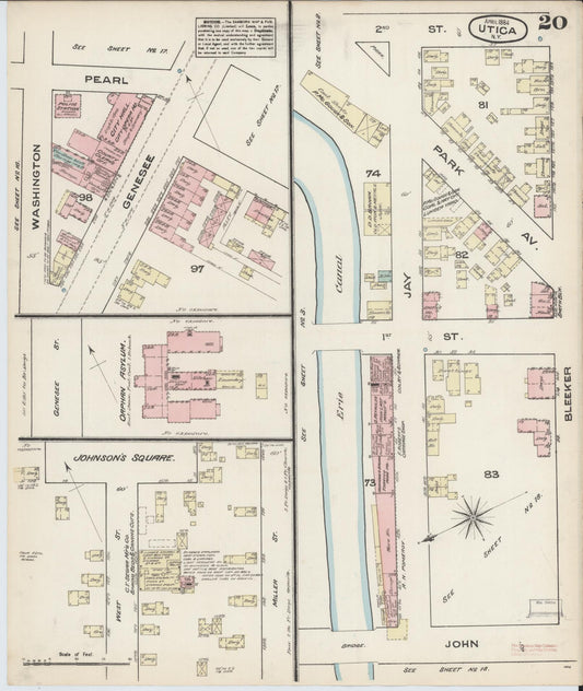 Sanborn Fire Insurance Map from Utica, Oneida County, New York (1884), Sheet #0020 - Historic Sanborn Fire Insurance Map Print, vintage old map wall art, antique decor, genealogy gift, New York New York map