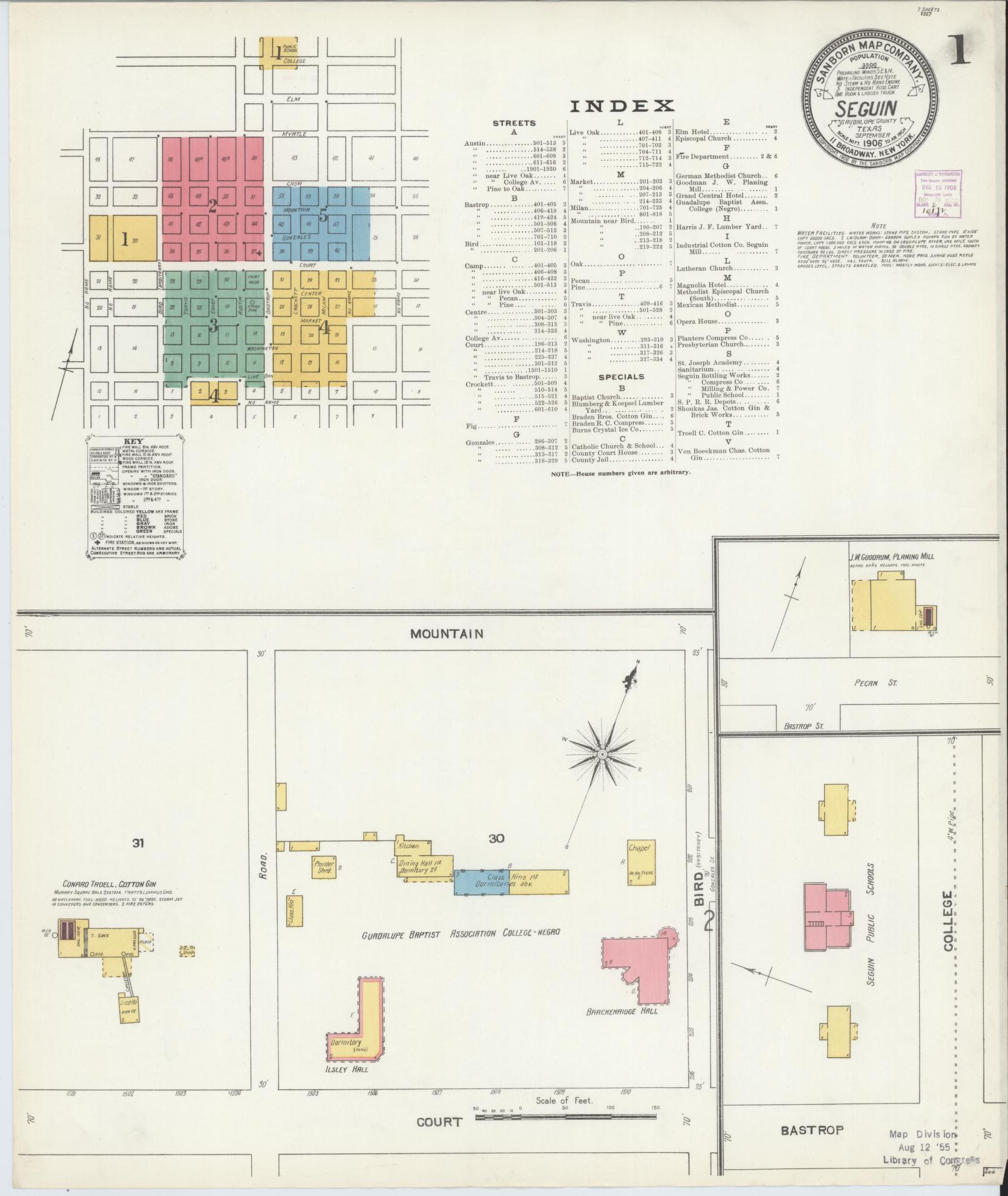 Sanborn Fire Insurance Map from Seguin, Guadalupe County, Texas. (1906) – Historic Sanborn Fire Insurance Map Print