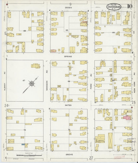 Sanborn Fire Insurance Map from Ogdensburg, St. Lawrence County, New York (1918), Sheet #0010 - Historic Sanborn Fire Insurance Map Print, vintage old map wall art, antique decor, genealogy gift, New York New York map