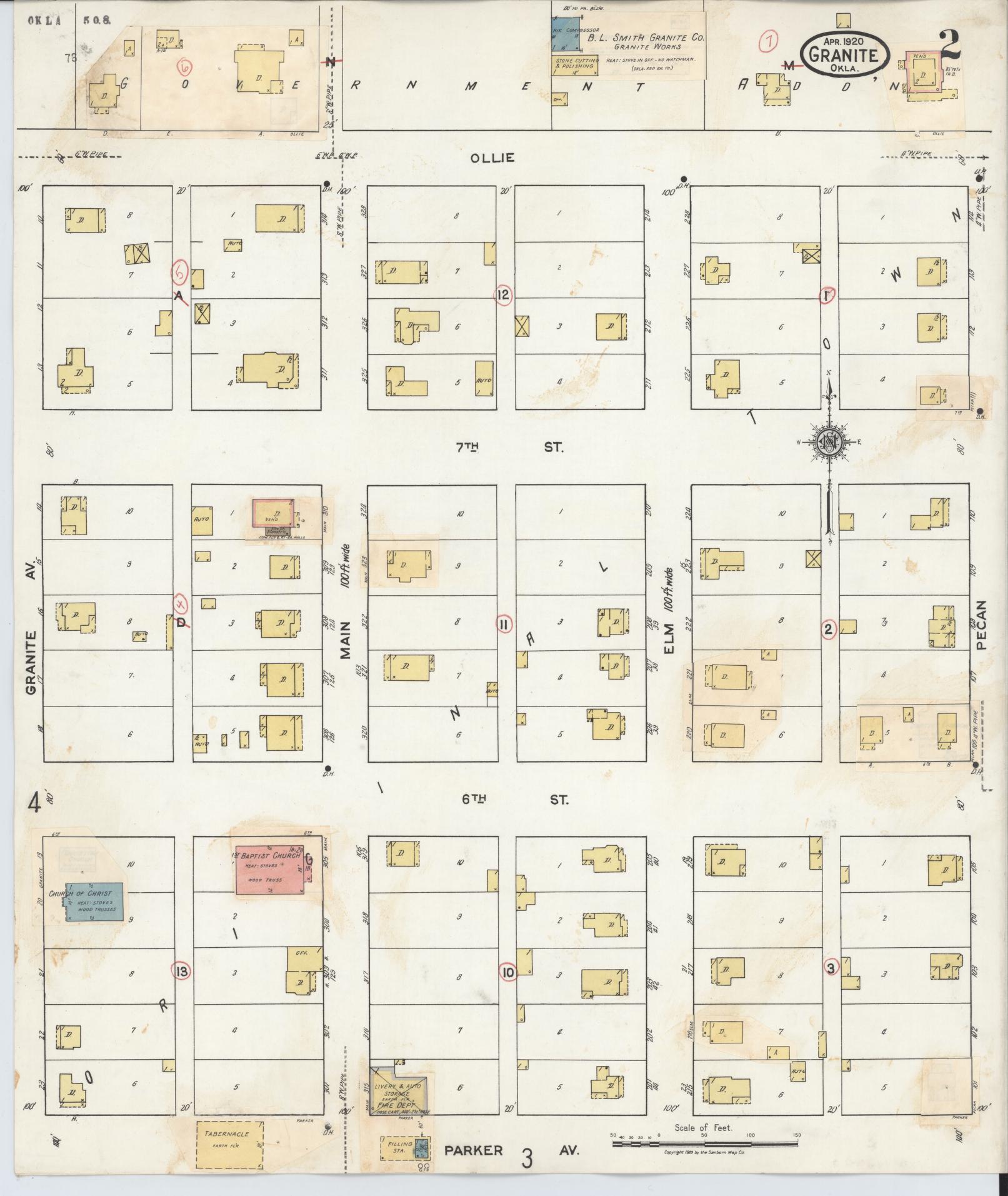 Sanborn Fire Insurance Map from Granite, Greer County, Oklahoma (1932), Sheet #0002 - Historic Sanborn Fire Insurance Map Print, vintage old map wall art, antique decor, genealogy gift, Oklahoma Oklahoma map
