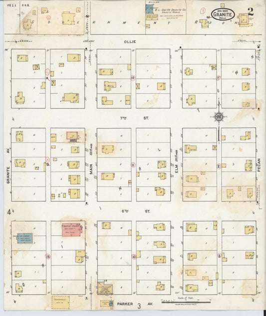 Sanborn Fire Insurance Map from Granite, Greer County, Oklahoma (1932), Sheet #0002 - Historic Sanborn Fire Insurance Map Print, vintage old map wall art, antique decor, genealogy gift, Oklahoma Oklahoma map