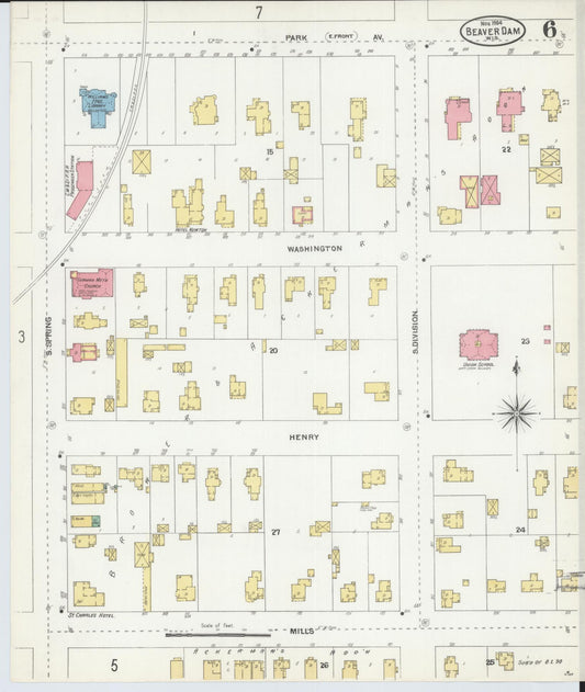 Sanborn Fire Insurance Map from Beaver Dam, Dodge County, Wisconsin (1904), Sheet #0006 - Historic Sanborn Fire Insurance Map Print, vintage old map wall art, antique decor, genealogy gift, Wisconsin Wisconsin map