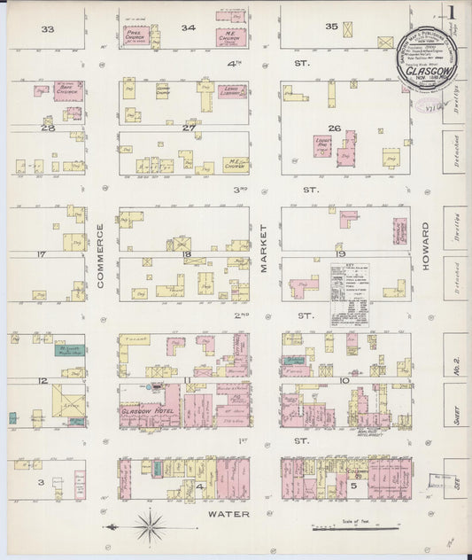Sanborn Fire Insurance Map from Glasgow, Howard County, Missouri (1885), Sheet #0001 - Historic Sanborn Fire Insurance Map Print, vintage old map wall art, antique decor, genealogy gift, Missouri Missouri map