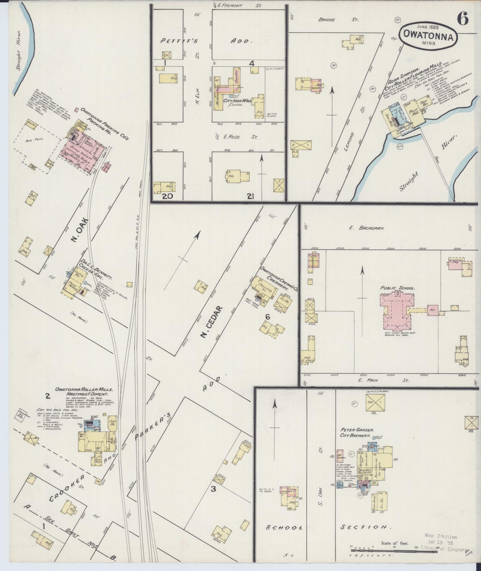 Sanborn Fire Insurance Map from Owatonna, Steele County, Minnesota (1889), Sheet #0006 - Historic Sanborn Fire Insurance Map Print, vintage old map wall art, antique decor, genealogy gift, Minnesota Minnesota map