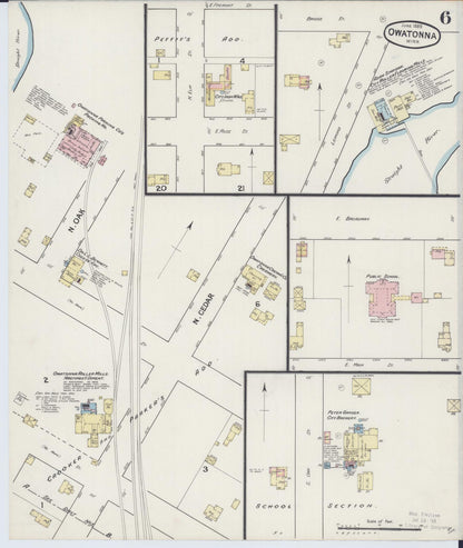 Sanborn Fire Insurance Map from Owatonna, Steele County, Minnesota (1889), Sheet #0006 - Historic Sanborn Fire Insurance Map Print, vintage old map wall art, antique decor, genealogy gift, Minnesota Minnesota map