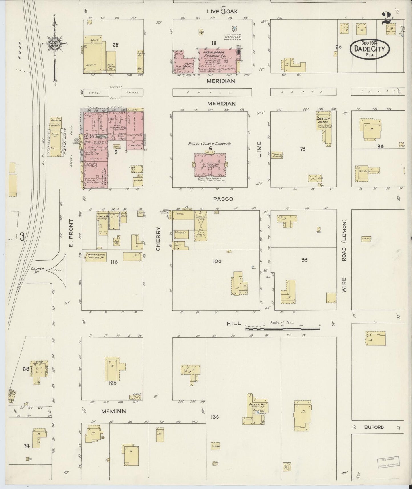 Sanborn Fire Insurance Map from Dade City, Pasco County, Florida (1914), Sheet #0002 - Historic Sanborn Fire Insurance Map Print, vintage old map wall art, antique decor, genealogy gift, Florida Florida map