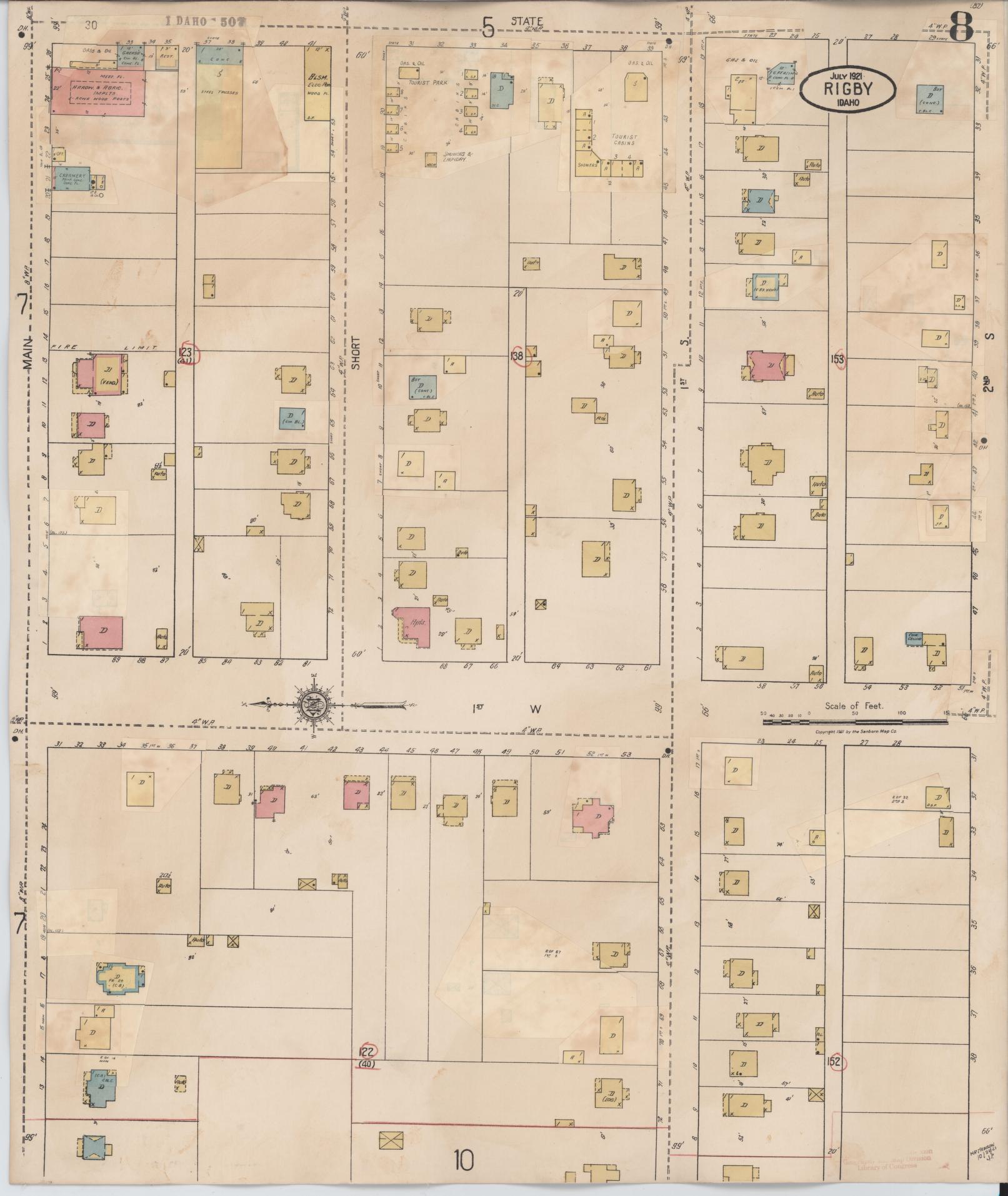 Sanborn Fire Insurance Map from Rigby, Jefferson County, Idaho (1943), Sheet #0008 - Historic Sanborn Fire Insurance Map Print, vintage old map wall art, antique decor, genealogy gift, Idaho Idaho map