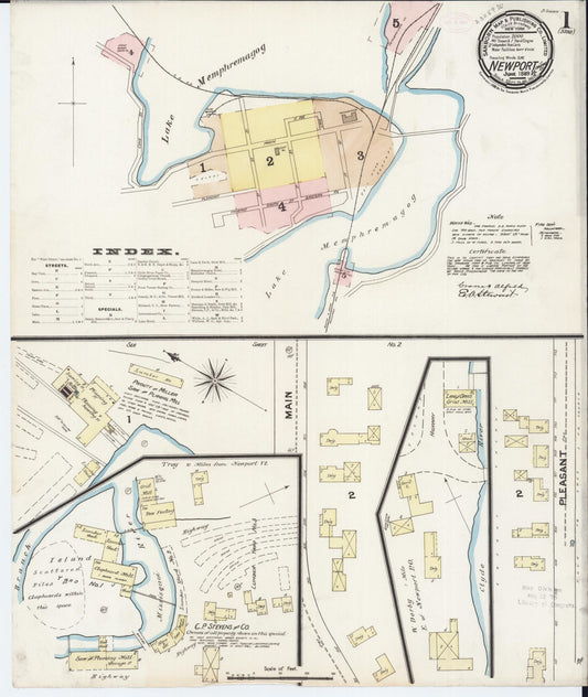 Sanborn Fire Insurance Map from Newport, Orleans County, Vermont (1889), Sheet #0001 - Historic Sanborn Fire Insurance Map Print, vintage old map wall art, antique decor, genealogy gift, Vermont Vermont map
