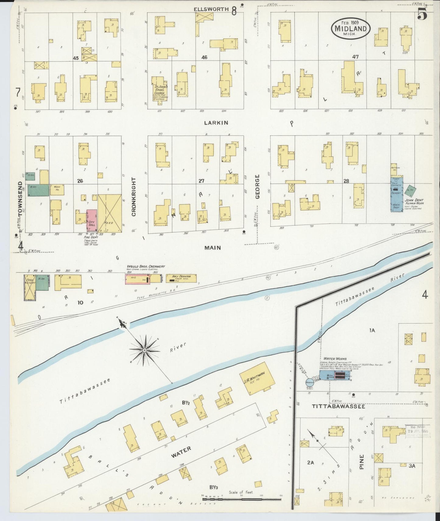 Sanborn Fire Insurance Map from Midland, Midland County, Michigan (1909), Sheet #0005 - Complete Map Set gallery image, historic Sanborn map, vintage wall art, Michigan Michigan