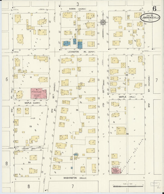 Sanborn Fire Insurance Map from Lawrenceville, Lawrence County, Illinois (1912), Sheet #0006 - Historic Sanborn Fire Insurance Map Print, vintage old map wall art, antique decor, genealogy gift, Illinois Illinois map