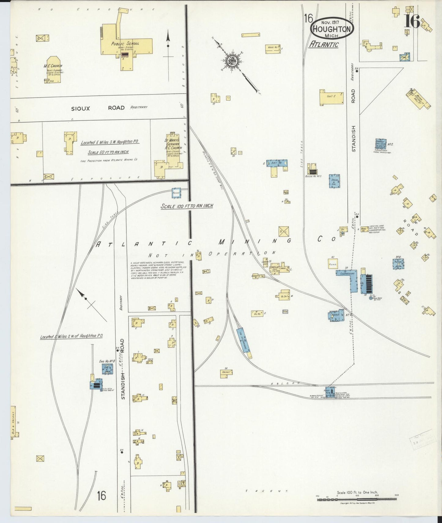 Sanborn Fire Insurance Map from Houghton, Houghton County, Michigan (1917), Sheet #0016 - Complete Map Set gallery image, historic Sanborn map, vintage wall art, Michigan Michigan