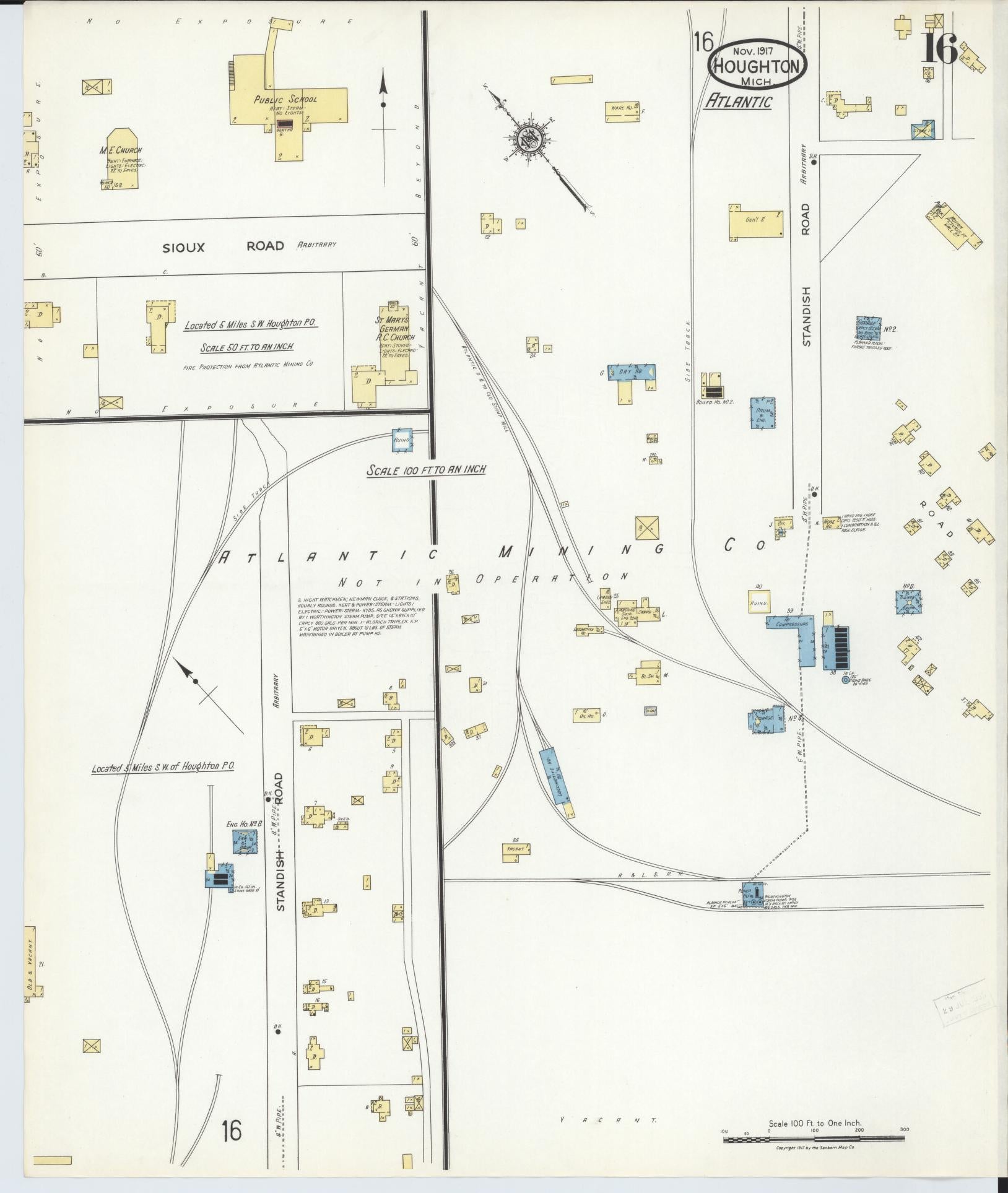 Sanborn Fire Insurance Map from Houghton, Houghton County, Michigan (1917), Sheet #0016 - Complete Map Set gallery image, historic Sanborn map, vintage wall art, Michigan Michigan