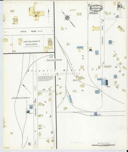 Sanborn Fire Insurance Map from Houghton, Houghton County, Michigan (1917), Sheet #0016 - Complete Map Set gallery image, historic Sanborn map, vintage wall art, Michigan Michigan