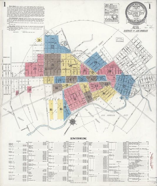 Sanborn Fire Insurance Map from Culver City, Los Angeles County, California (1924), Sheet #0001 - Historic Sanborn Fire Insurance Map Print, vintage old map wall art, antique decor, genealogy gift, California California map