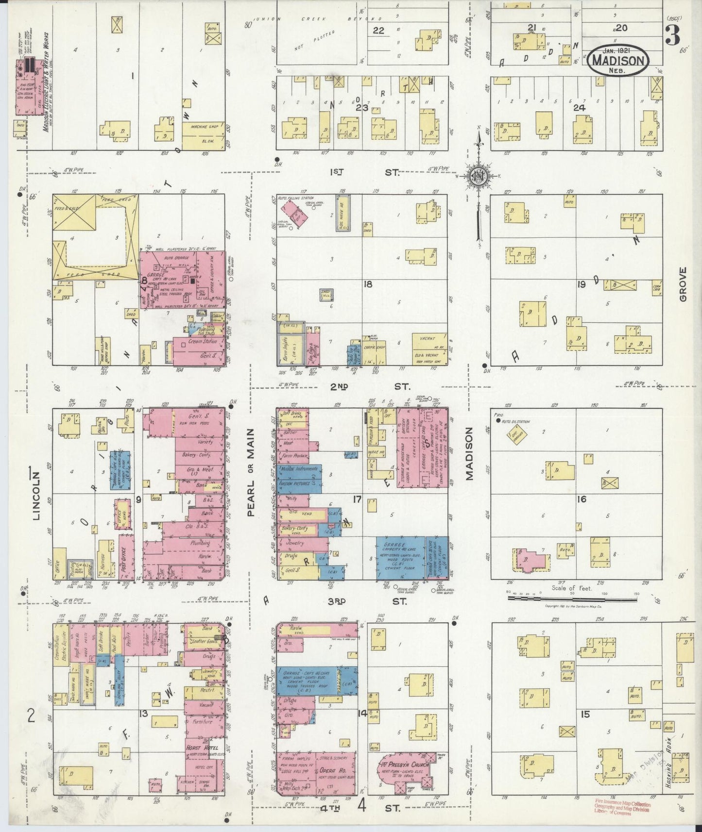 Sanborn Fire Insurance Map from Madison, Madison County, Nebraska (1921), Sheet #0003 - Complete Map Set gallery image, historic Sanborn map, vintage wall art, Nebraska Nebraska
