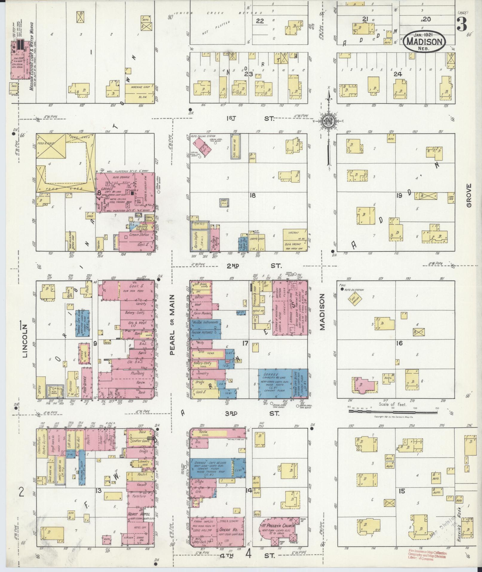 Sanborn Fire Insurance Map from Madison, Madison County, Nebraska (1921), Sheet #0003 - Complete Map Set gallery image, historic Sanborn map, vintage wall art, Nebraska Nebraska