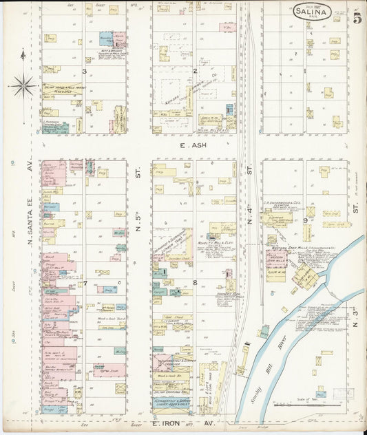 Sanborn Fire Insurance Map from Salina, Saline County, Kansas (1887), Sheet #0005 - Historic Sanborn Fire Insurance Map Print, vintage old map wall art, antique decor, genealogy gift, Kansas Kansas map