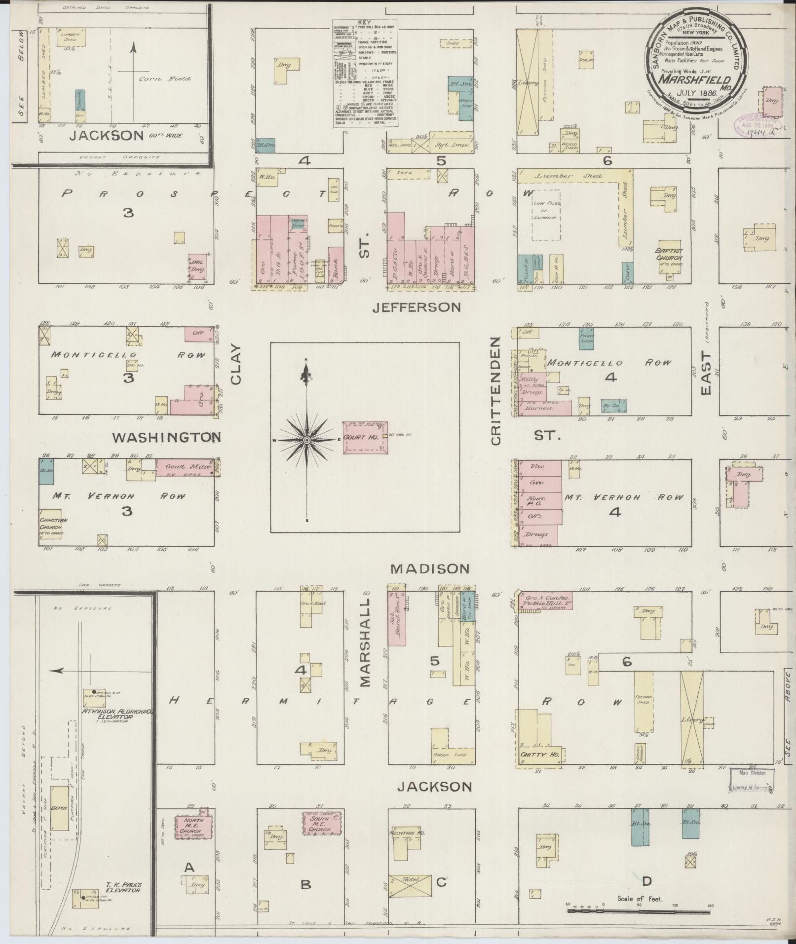 Sanborn Fire Insurance Map from Marshfield, Webster County, Missouri (1886), Sheet #0001 - Historic Sanborn Fire Insurance Map Print, vintage old map wall art, antique decor, genealogy gift, Missouri Missouri map