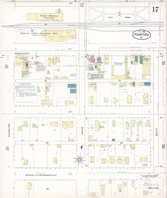 Sanborn Fire Insurance Map from Hanford, Kings County, California (1898), Sheet #0017 - Historic Sanborn Fire Insurance Map Print, vintage old map wall art, antique decor, genealogy gift, California California map
