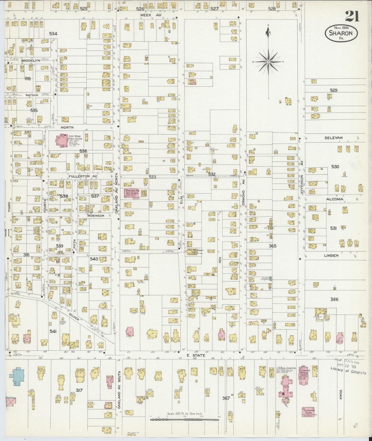 Sanborn Fire Insurance Map from Sharon, Mercer County, Pennsylvania (1908), Sheet #0021 - Historic Sanborn Fire Insurance Map Print, vintage old map wall art, antique decor, genealogy gift, Pennsylvania Pennsylvania map