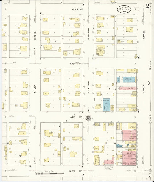 Sanborn Fire Insurance Map from Pratt, Pratt County, Kansas (1911), Sheet #0002 - Historic Sanborn Fire Insurance Map Print, vintage old map wall art, antique decor, genealogy gift, Kansas Kansas map