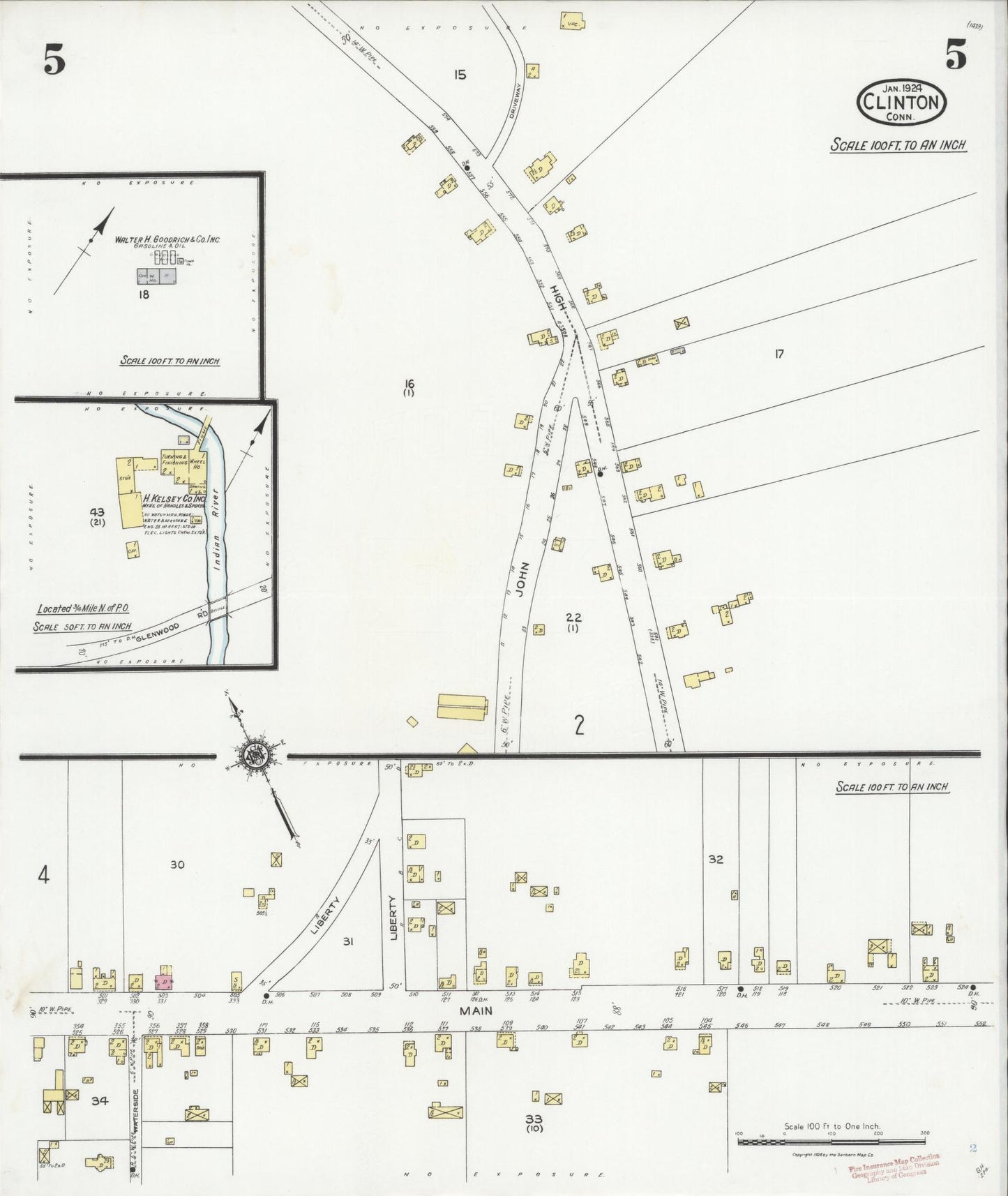 Sanborn Fire Insurance Map from Clinton, Middlesex County, Connecticut (1924), Sheet #0005 - Historic Sanborn Fire Insurance Map Print, vintage old map wall art, antique decor, genealogy gift, Connecticut Connecticut map