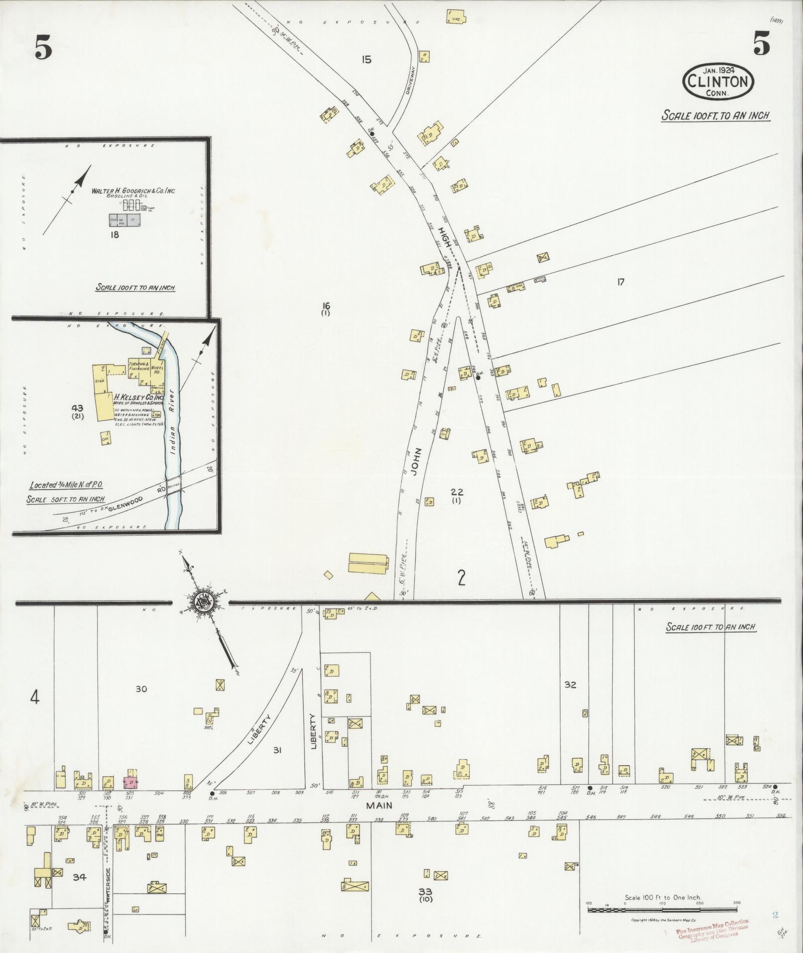Sanborn Fire Insurance Map from Clinton, Middlesex County, Connecticut (1924), Sheet #0005 - Historic Sanborn Fire Insurance Map Print, vintage old map wall art, antique decor, genealogy gift, Connecticut Connecticut map