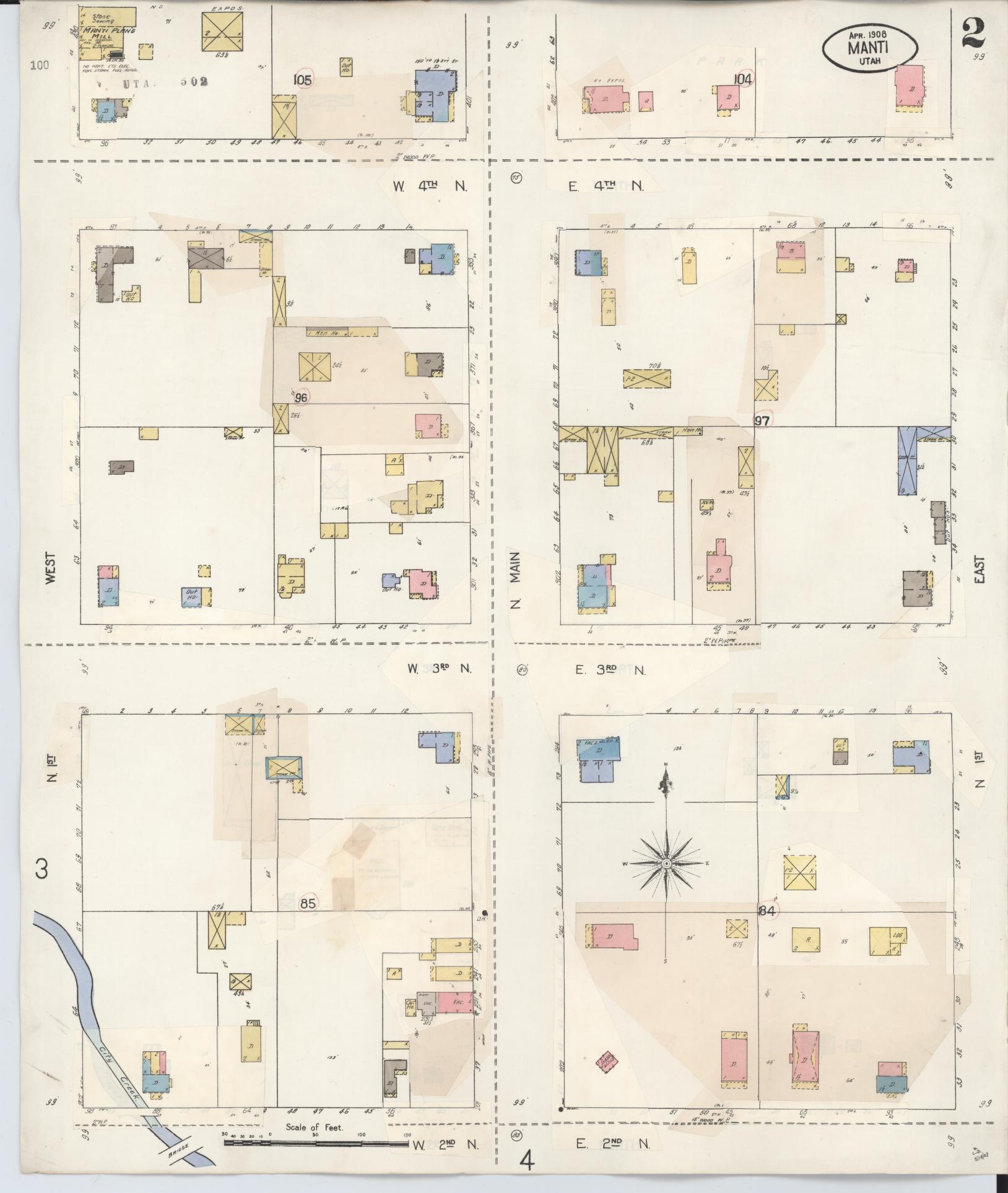 Sanborn Fire Insurance Map from Manti, Sanpete County, Utah (1931), Sheet #0002 - Complete Map Set gallery image, historic Sanborn map, vintage wall art, Utah Utah
