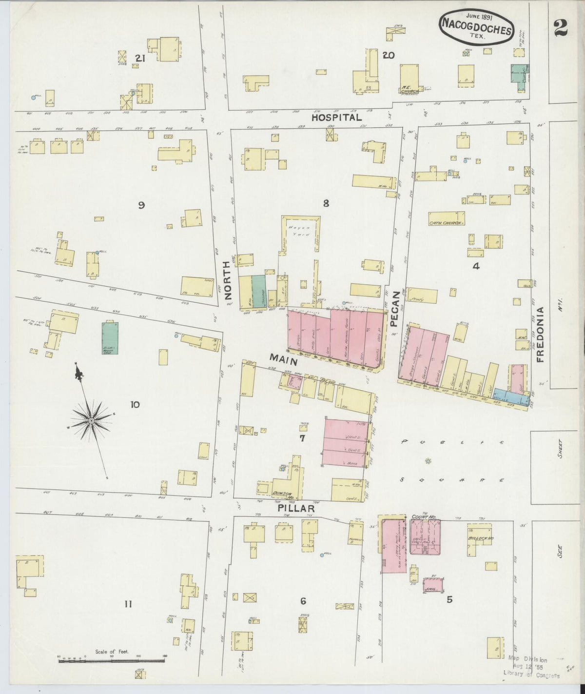 Sanborn Fire Insurance Map from Nacogdoches, Nacogdoches County, Texas (1891), Sheet #0002 - Complete Map Set gallery image, historic Sanborn map, vintage wall art, Texas Texas