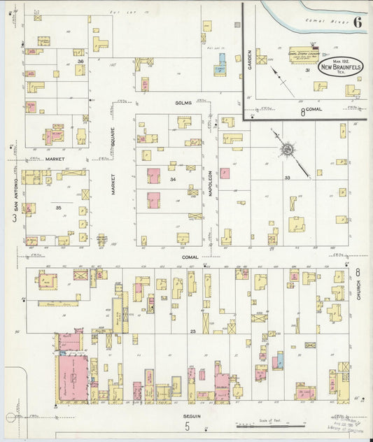 Sanborn Fire Insurance Map from New Braunfels, Comal County, Texas (1912), Sheet #0006 - Historic Sanborn Fire Insurance Map Print, vintage old map wall art, antique decor, genealogy gift, Texas Texas map