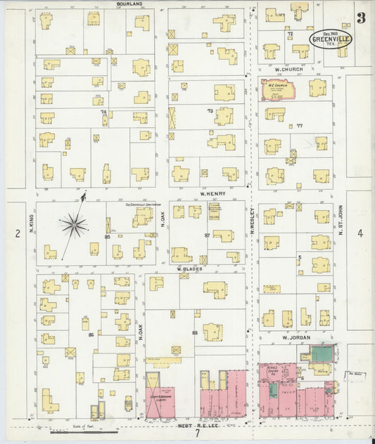 Sanborn Fire Insurance Map from Greenville, Hunt County, Texas (1903), Sheet #0003 - Historic Sanborn Fire Insurance Map Print, vintage old map wall art, antique decor, genealogy gift, Texas Texas map