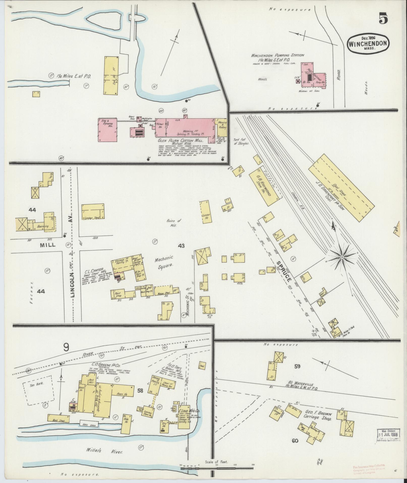 Sanborn Fire Insurance Map from Winchendon, Worcester County, Massachusetts (1896), Sheet #0005 - Complete Map Set gallery image, historic Sanborn map, vintage wall art, Massachusetts Massachusetts