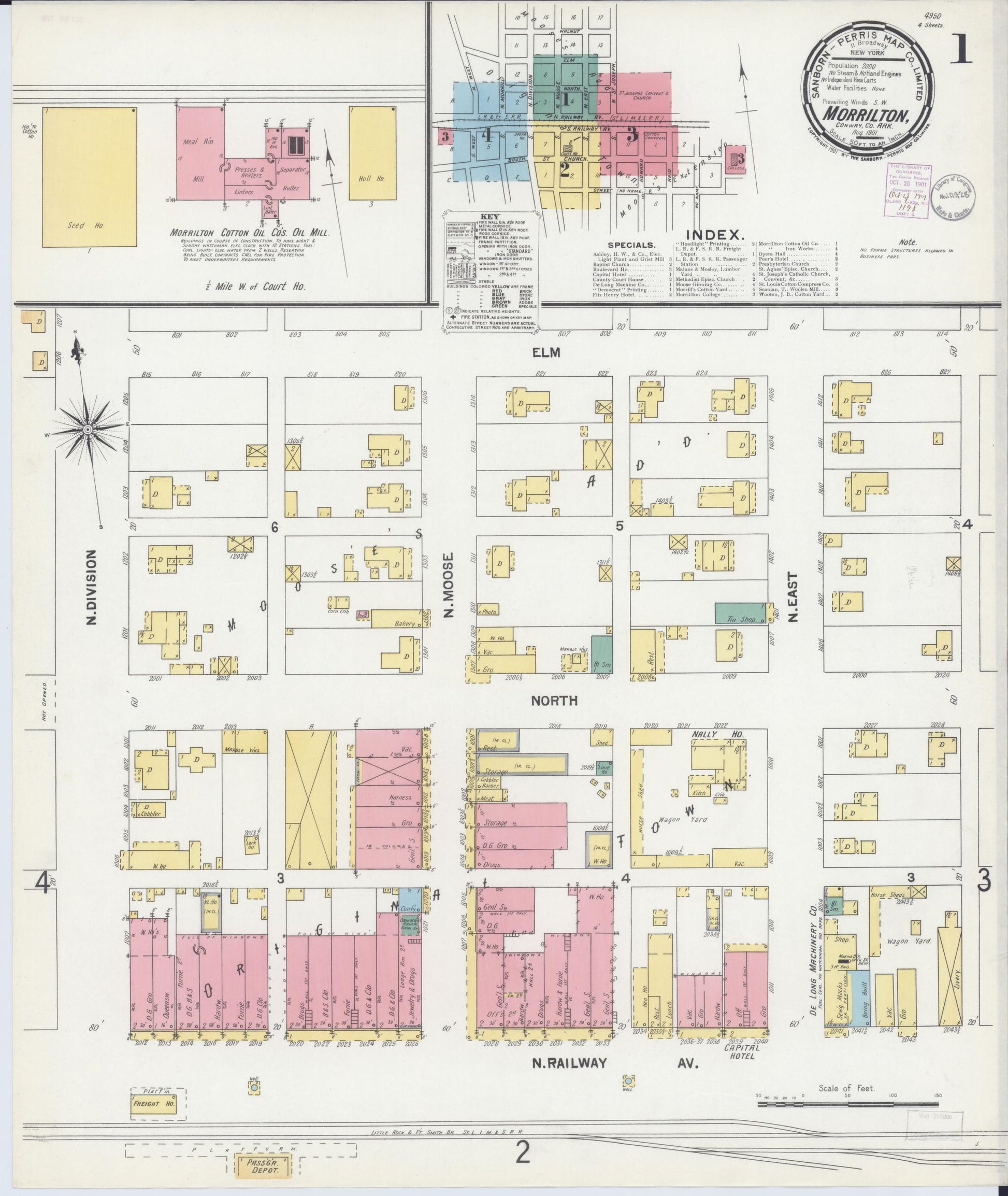 Sanborn Fire Insurance Map from Morrilton, Conway County, Arkansas (1901), Sheet #0001 - Historic Sanborn Fire Insurance Map Print, vintage old map wall art, antique decor, genealogy gift, Arkansas Arkansas map