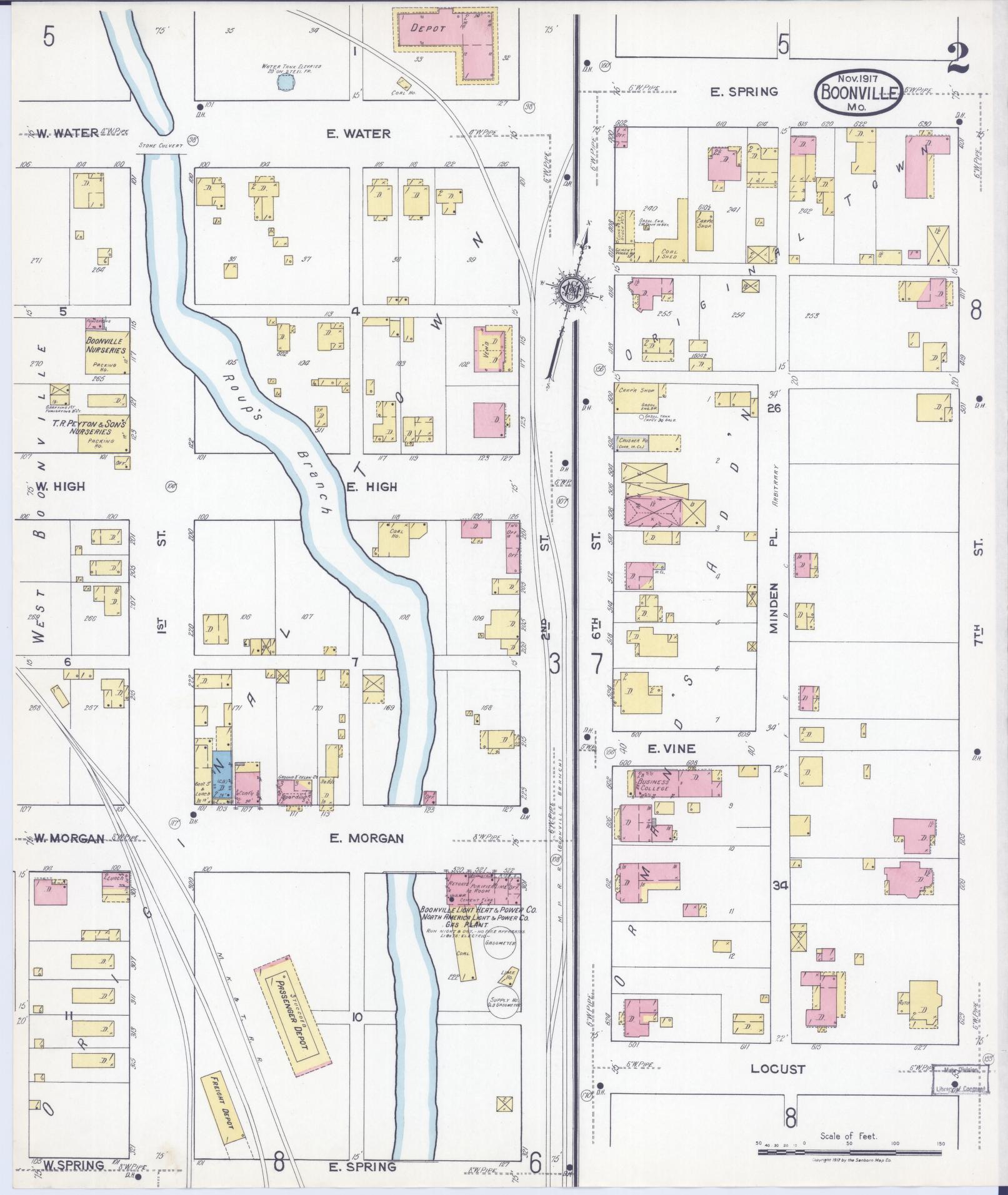 Sanborn Fire Insurance Map from Boonville, Cooper County, Missouri (1917), Sheet #0002 - Historic Sanborn Fire Insurance Map Print, vintage old map wall art, antique decor, genealogy gift, Missouri Missouri map