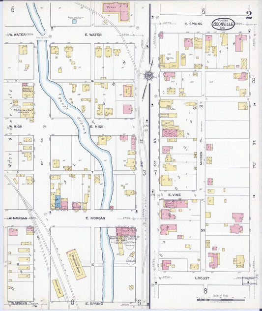 Sanborn Fire Insurance Map from Boonville, Cooper County, Missouri (1917), Sheet #0002 - Historic Sanborn Fire Insurance Map Print, vintage old map wall art, antique decor, genealogy gift, Missouri Missouri map
