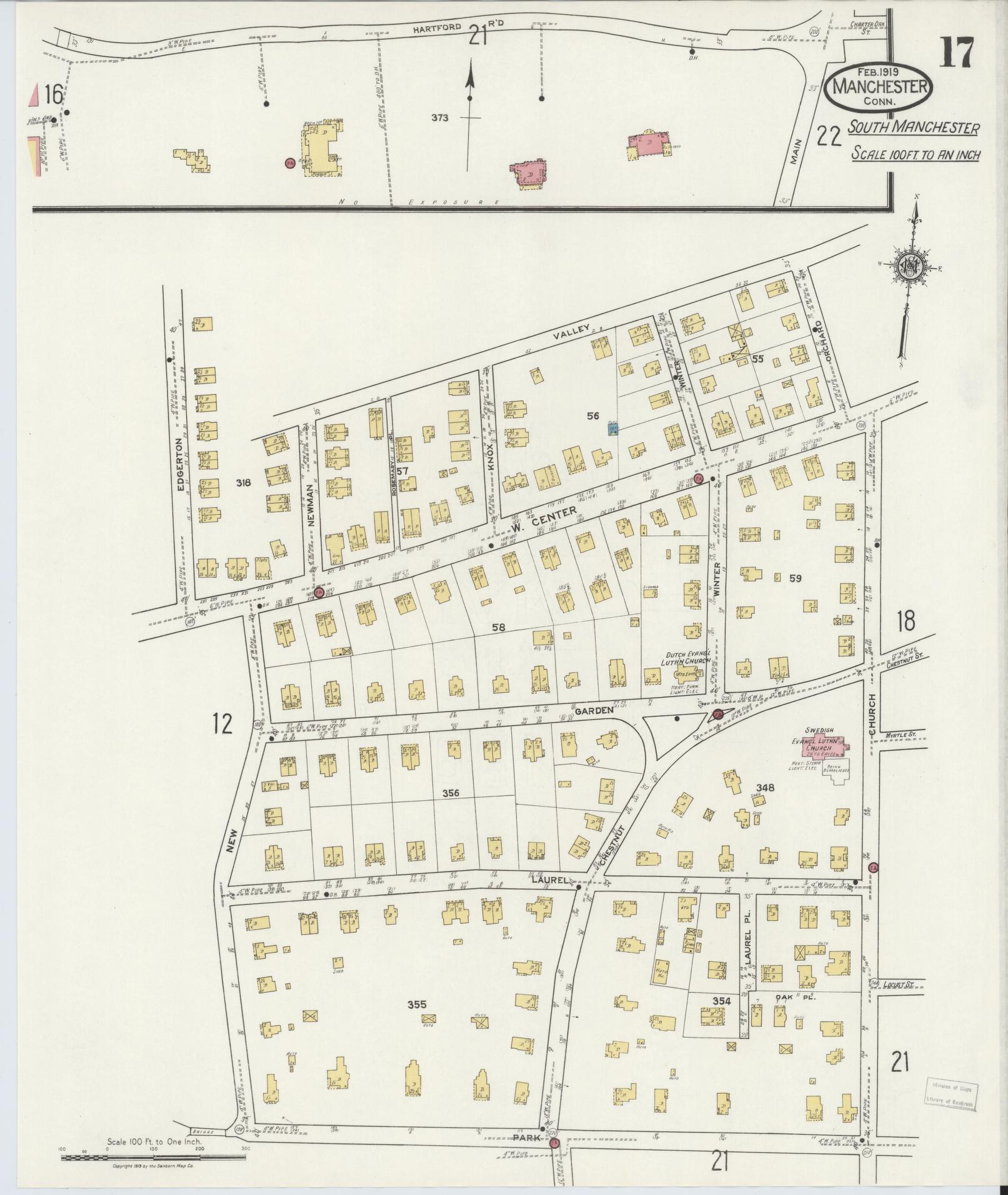 Sanborn Fire Insurance Map from Manchester, Hartford County, Connecticut (1919), Sheet #0017 - Complete Map Set gallery image, historic Sanborn map, vintage wall art, Connecticut Connecticut
