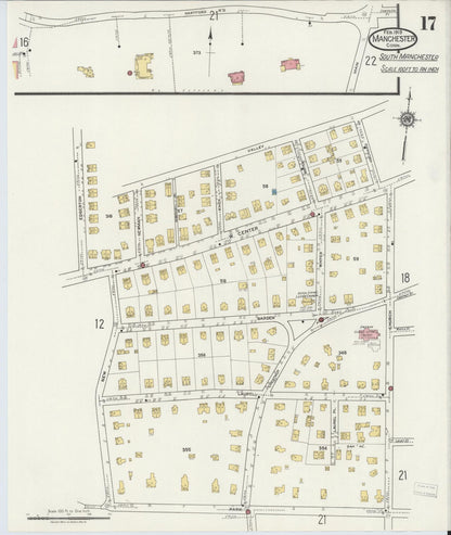 Sanborn Fire Insurance Map from Manchester, Hartford County, Connecticut (1919), Sheet #0017 - Complete Map Set gallery image, historic Sanborn map, vintage wall art, Connecticut Connecticut