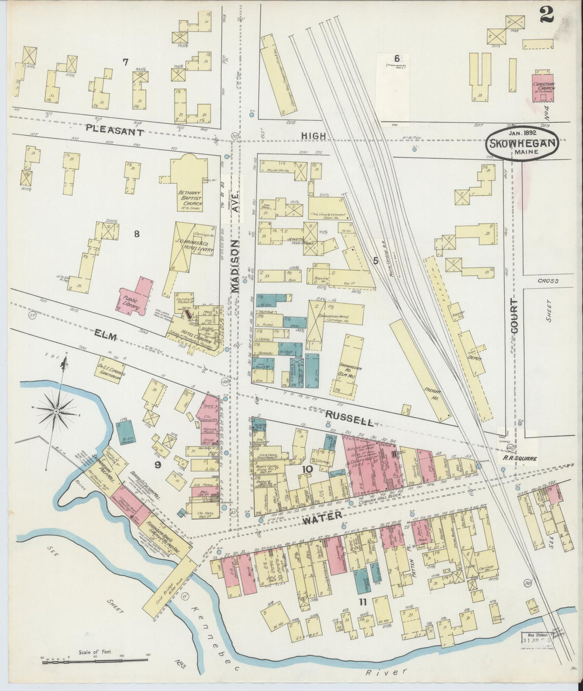 Sanborn Fire Insurance Map from Skowhegan, Somerset County, Maine (1892), Sheet #0002 - Complete Map Set gallery image, historic Sanborn map, vintage wall art, Maine Maine